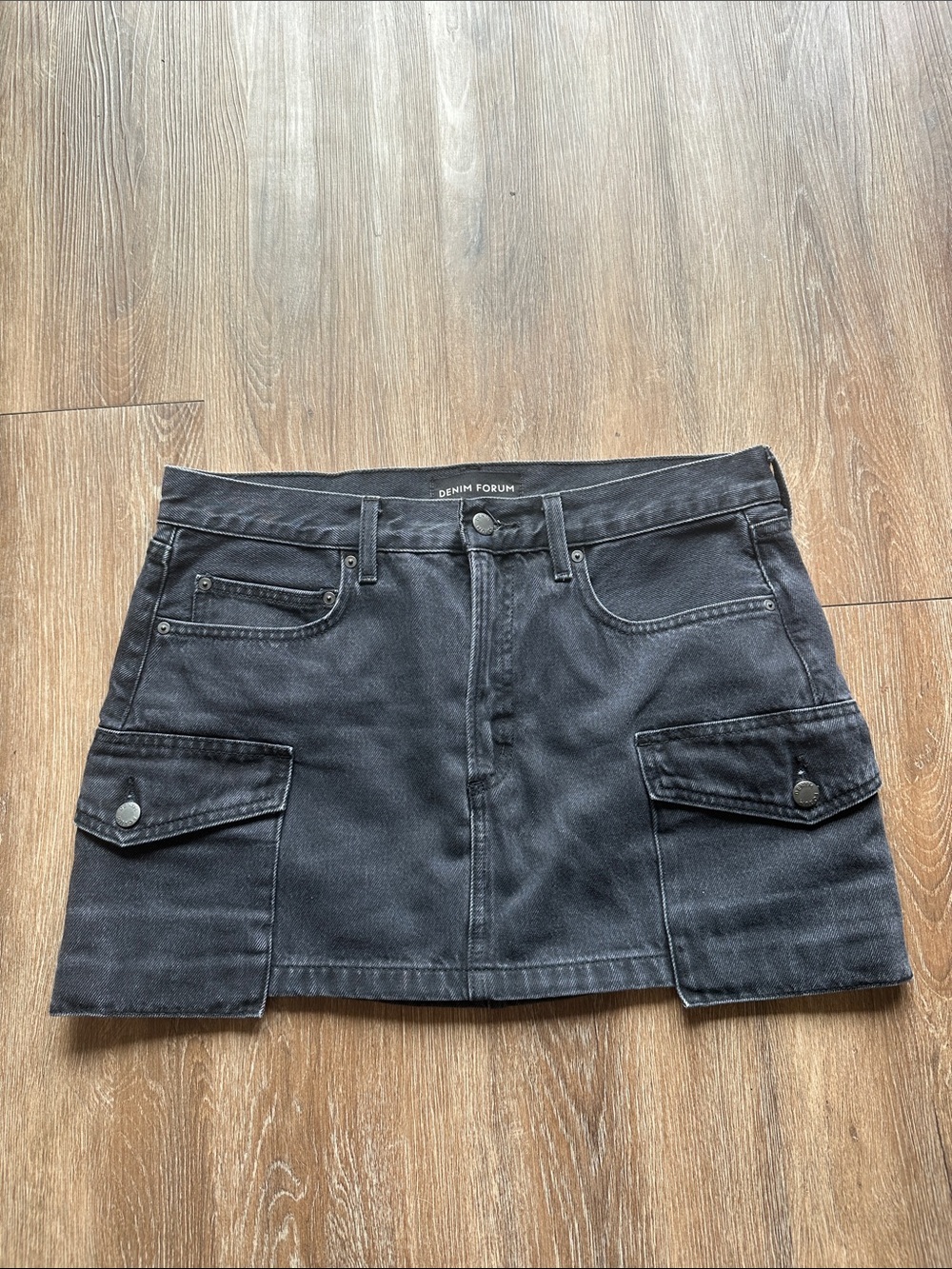 Denim Forum Black Cargo Denim Mini Skirt